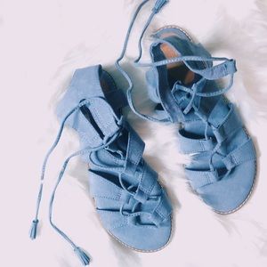NWOT Blue Suede tie-up sandals